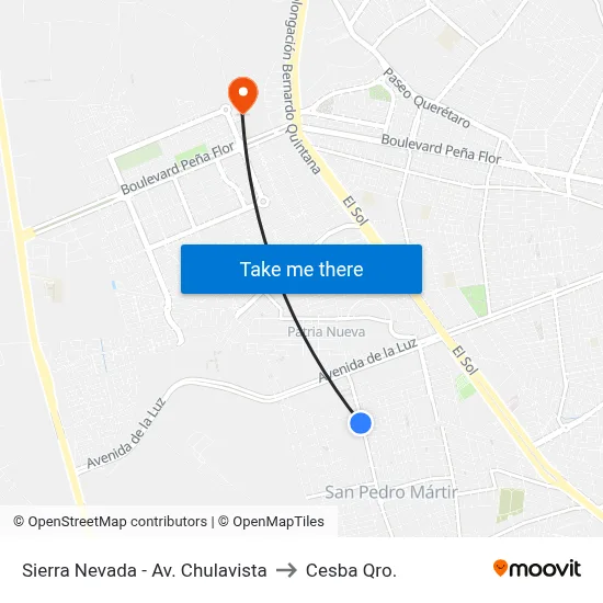 Sierra Nevada - Av. Chulavista to Cesba Qro. map