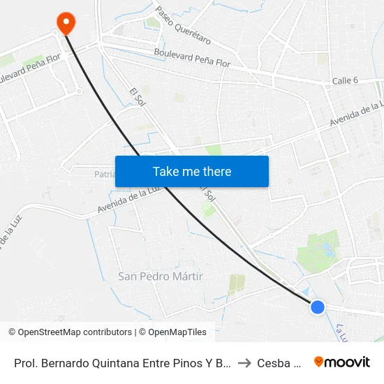 Prol. Bernardo Quintana - El Arcangel II to Cesba Qro. map