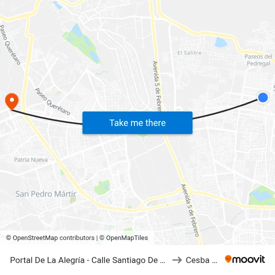 Portal De La Alegría - Calle Santiago De Tlatelolco to Cesba Qro. map