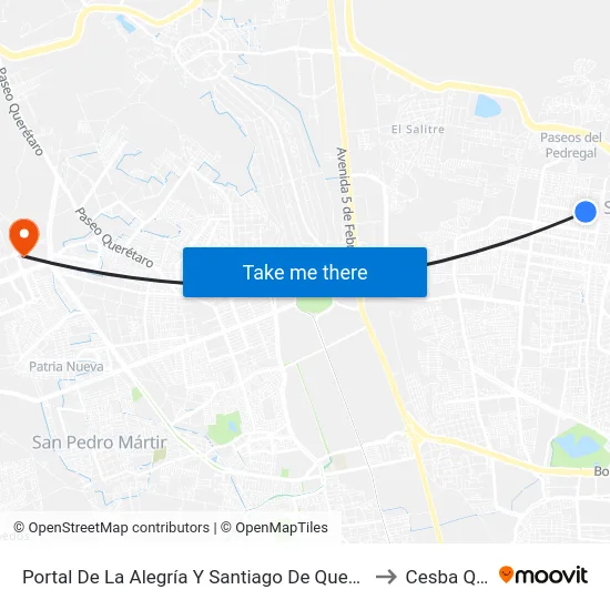 Portal De La Alegría Y Santiago De Querétaro to Cesba Qro. map