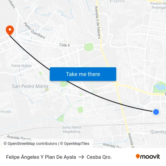 Felipe Ángeles Y Plan De Ayala to Cesba Qro. map