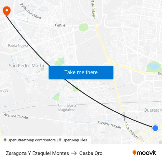 Santa Rosa De Viterbo to Cesba Qro. map