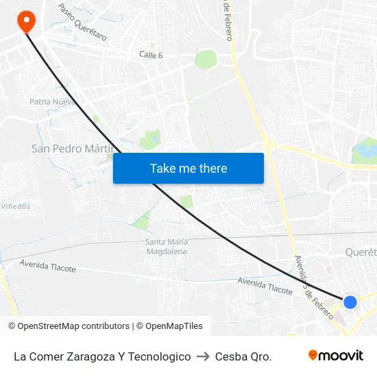 La Comer Zaragoza Y Tecnologico to Cesba Qro. map