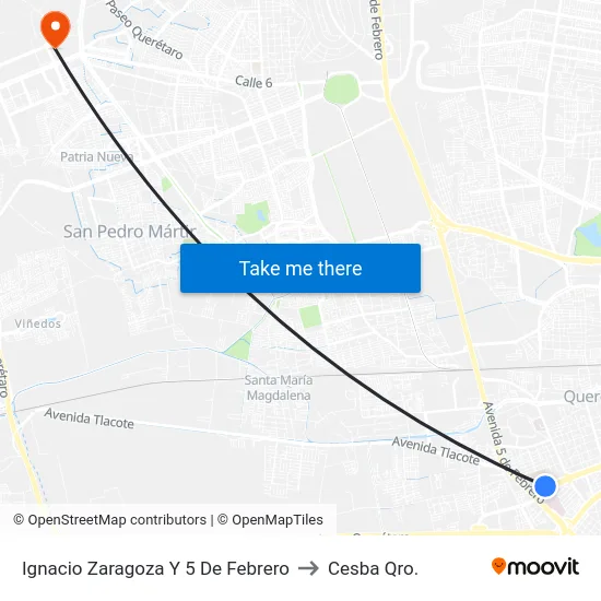 Ignacio Zaragoza Y 5 De Febrero to Cesba Qro. map