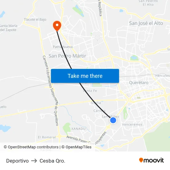 Deportivo to Cesba Qro. map