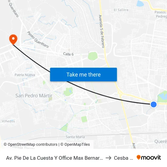 Prol. Ezequiel Montes - Office Max to Cesba Qro. map