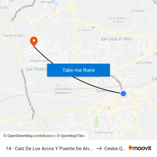 14 - Calz De Los Arcos Y Puente De Alvarado to Cesba Qro. map