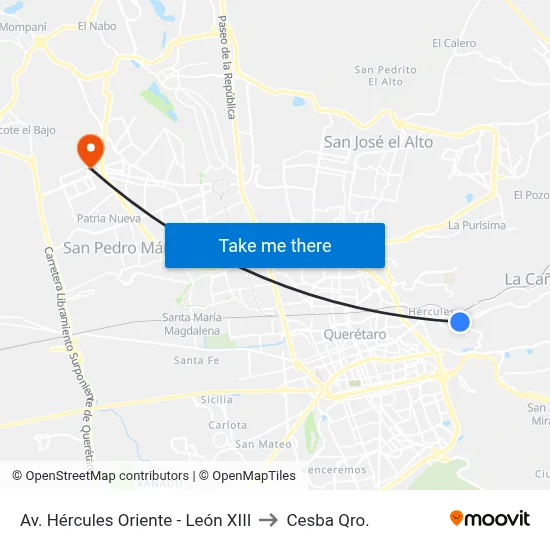 Av. Hércules Oriente - León XIII to Cesba Qro. map