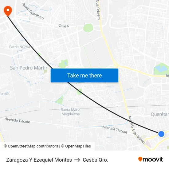 Zaragoza Y Ezequiel Montes to Cesba Qro. map