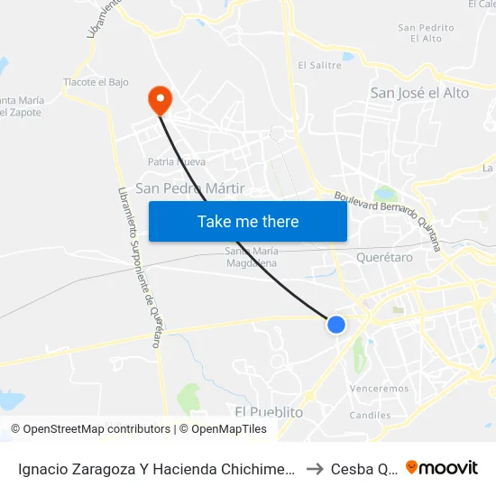 Ignacio Zaragoza Y Hacienda Chichimequillas to Cesba Qro. map