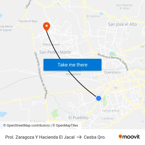 Prol. Zaragoza Y Hacienda El Jacal to Cesba Qro. map