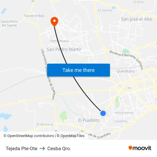 Tejeda to Cesba Qro. map