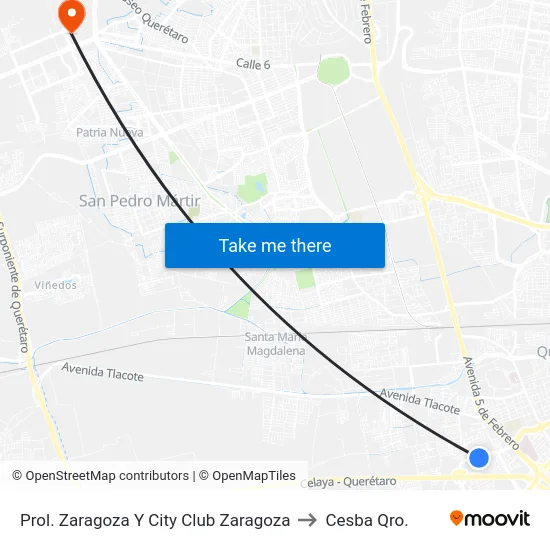 Prol. Zaragoza - City Club to Cesba Qro. map