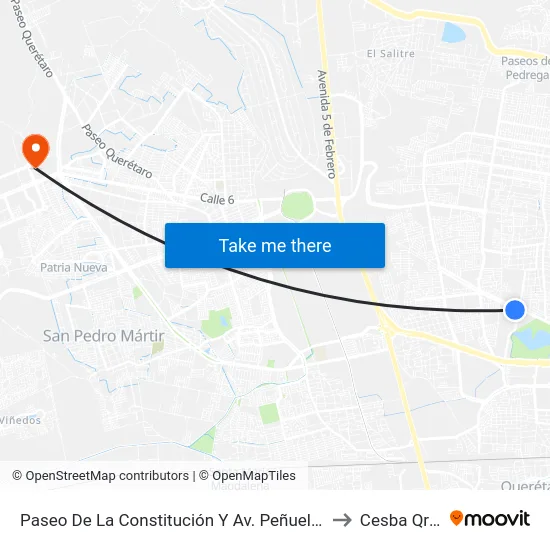 Paseo De La Constitución Y Av. Peñuelas to Cesba Qro. map
