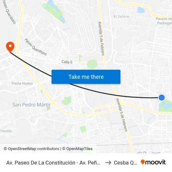 Av. Paseo De La Constitución - Av. Peñuelas to Cesba Qro. map