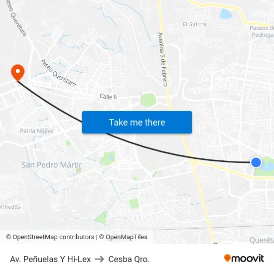 Av. Peñuelas Y Hi-Lex to Cesba Qro. map