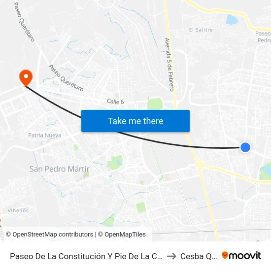 Paseo De La Constitución Y Pie De La Cuesta to Cesba Qro. map