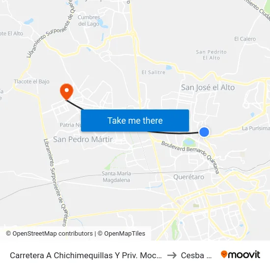 Carretera A Chichimequillas Y Priv. Moctezuma to Cesba Qro. map