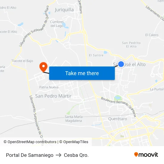 Portal De Samaniego to Cesba Qro. map