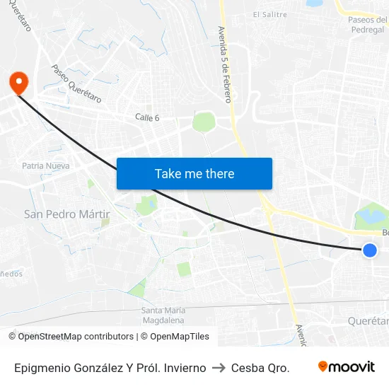 Epigmenio González Y Pról. Invierno to Cesba Qro. map