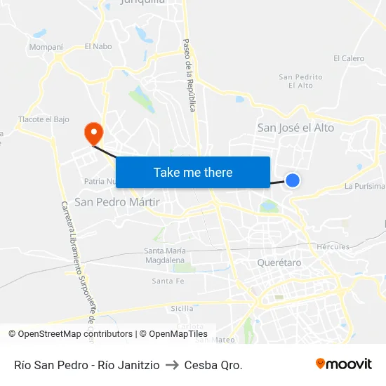 Río San Pedro - Río Janitzio to Cesba Qro. map