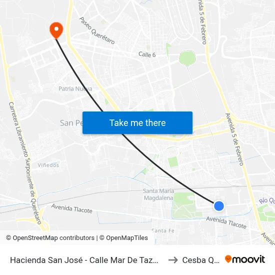 Hacienda San José - Calle Mar De Tazmania to Cesba Qro. map