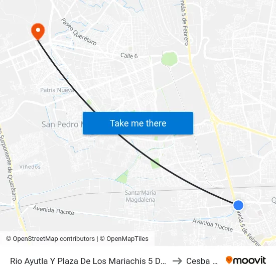Rio Ayutla Y Plaza De Los Mariachis 5 De Febrero to Cesba Qro. map