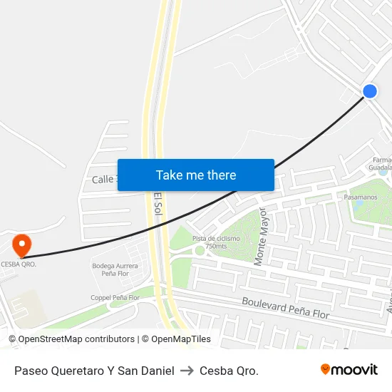 Paseo Queretaro Y San Daniel to Cesba Qro. map