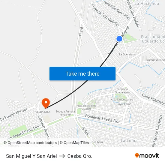 San Miguel Y San Ariel to Cesba Qro. map
