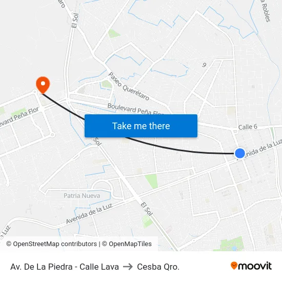 Av. De La Piedra - Calle Lava to Cesba Qro. map