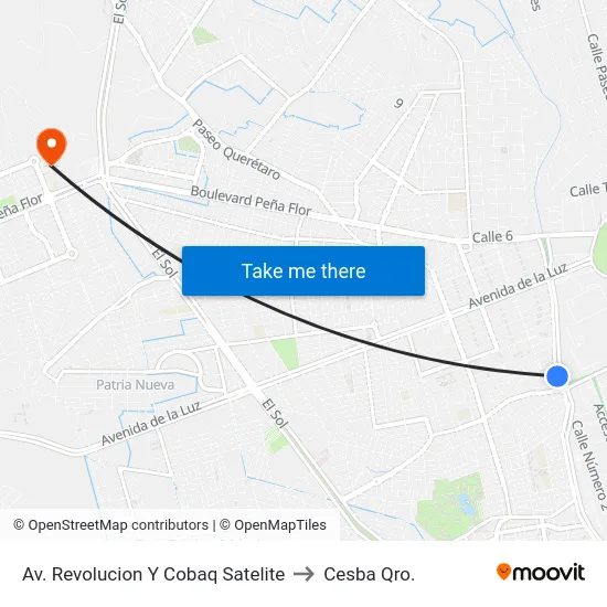 Av. Revolucion Y Cobaq Satelite to Cesba Qro. map