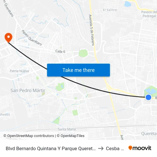 Blvd Bernardo Quintana Y Parque Queretaro 2000 to Cesba Qro. map