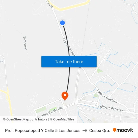 Prol. Popocatepetl Y Calle 5 Los Juncos to Cesba Qro. map