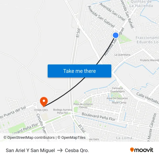 San Ariel Y San Miguel to Cesba Qro. map
