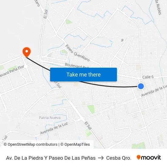 Av. De La Piedra Y Paseo De Las Peñas to Cesba Qro. map