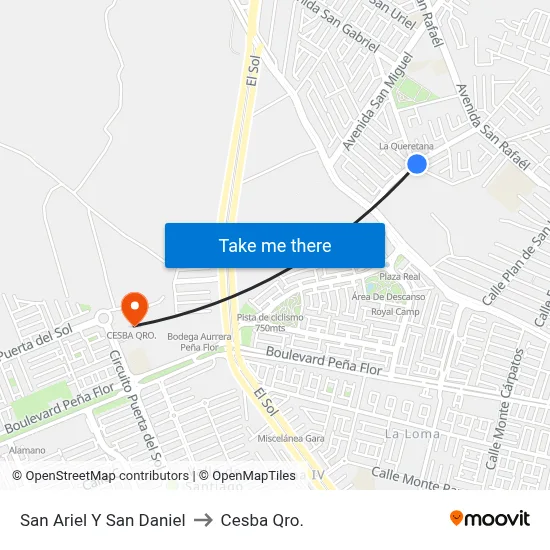 San Ariel Y San Daniel to Cesba Qro. map