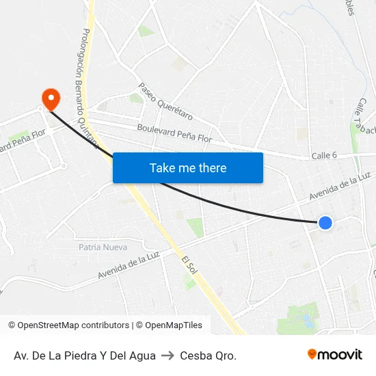 Av. De La Piedra Y Del Agua to Cesba Qro. map
