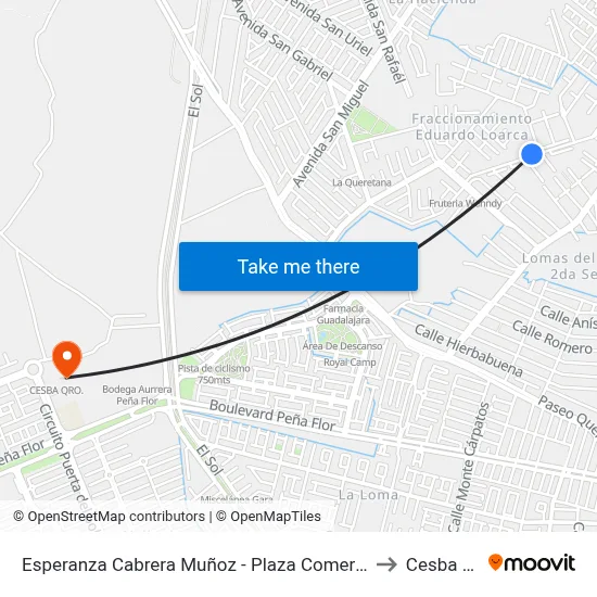 Esperanza Cabrera Muñoz - Plaza Comercial Loarca to Cesba Qro. map