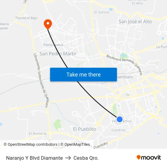 Naranjo Y Blvd Diamante to Cesba Qro. map
