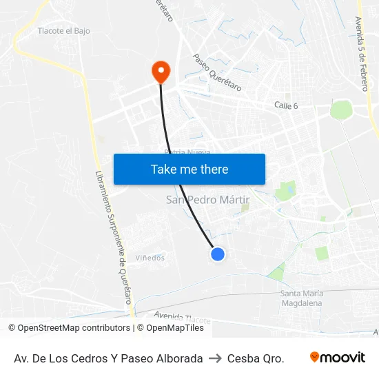 Av. De Los Cedros Y Paseo Alborada to Cesba Qro. map