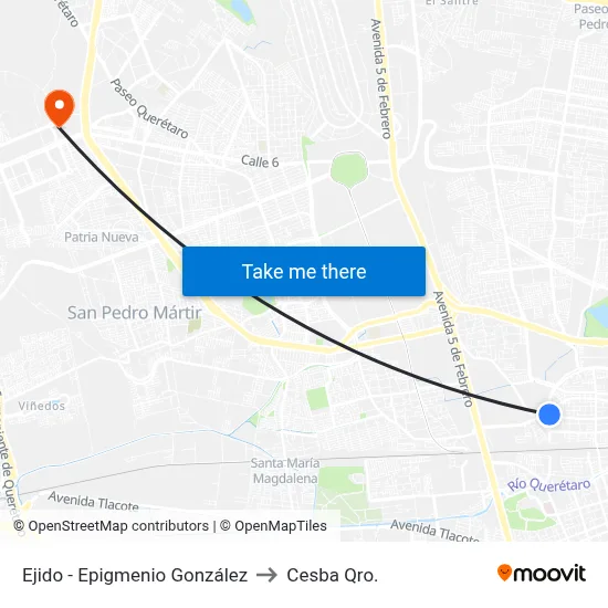 Ejido - Epigmenio González to Cesba Qro. map