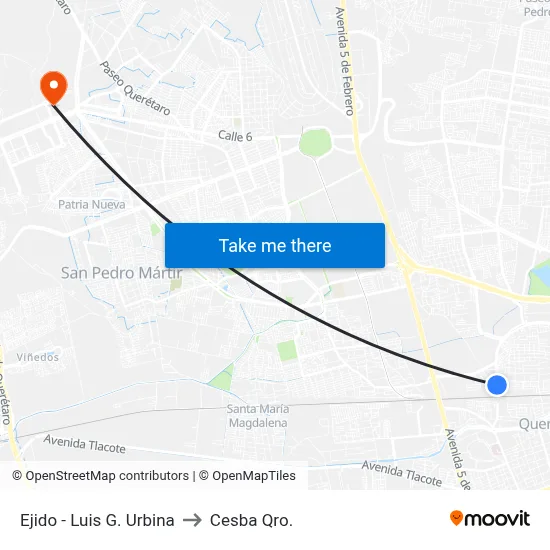Ejido - Luis G. Urbina to Cesba Qro. map