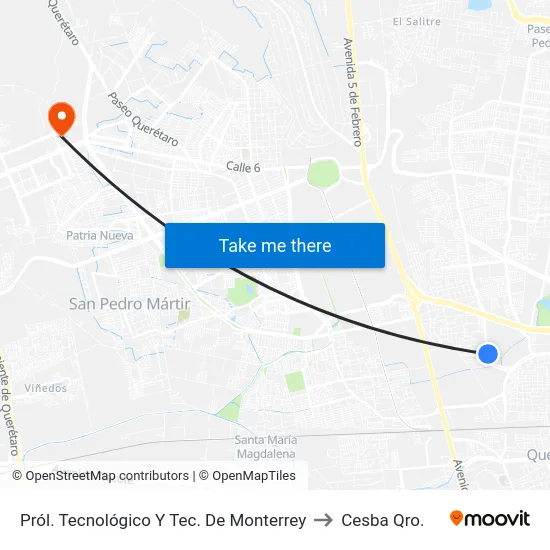 Pról. Tecnológico  Y Tec. De Monterrey to Cesba Qro. map
