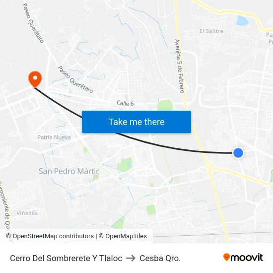 Cerro Del Sombrerete Y Tlaloc to Cesba Qro. map