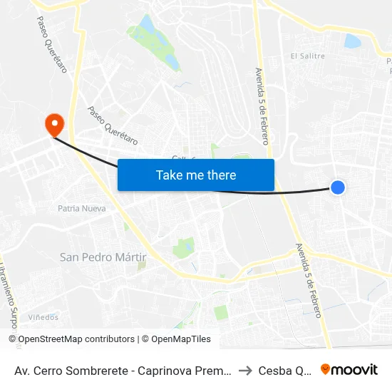Av. Cerro Sombrerete - Caprinova Premium to Cesba Qro. map