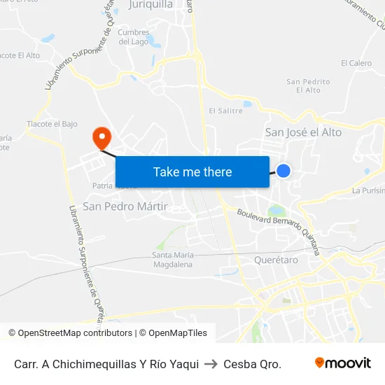 Carr. A Chichimequillas Y Río Yaqui to Cesba Qro. map