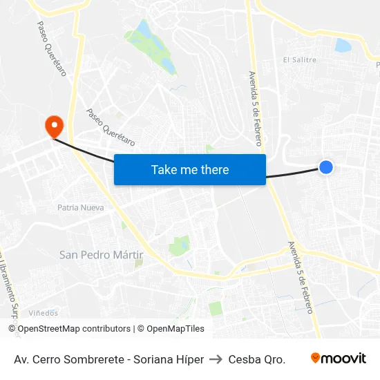 Av. Cerro Sombrerete - Soriana Híper to Cesba Qro. map