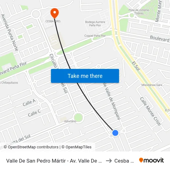 Valle De San Pedro Mártir - Av. Valle De Santiago to Cesba Qro. map