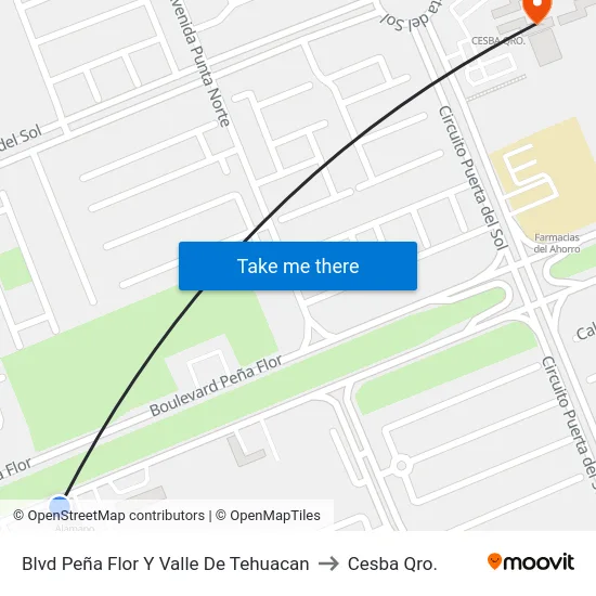 Blvd Peña Flor Y Valle De Tehuacan to Cesba Qro. map