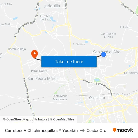 Carretera A Chichimequillas Y Yucatán to Cesba Qro. map